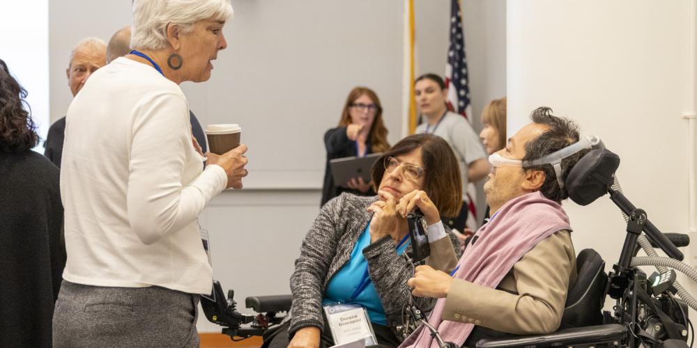 Chair Sue Noack, Commissioner Dorene M. Giacopini and Dr. Victor Santiago Pineda at MTC-ABAG's Accessibility Futures Conference Monday.